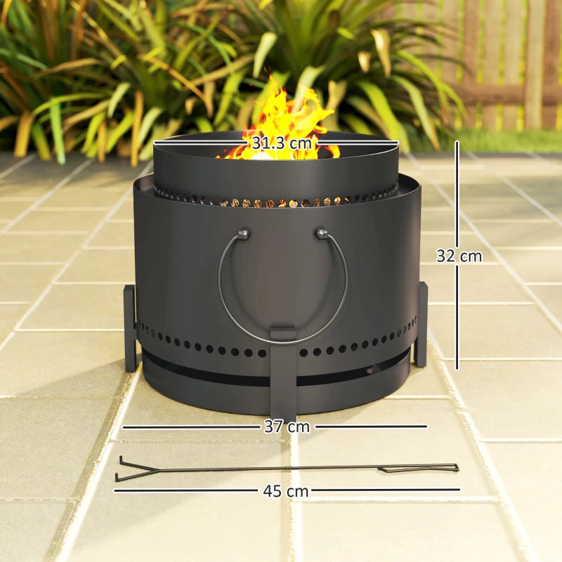 Portable Smokeless Fire Pit with Ash Catcher, 37cm Wood Burning Firepit for Garden Camping