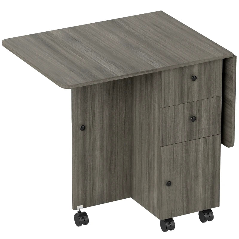 Multi-Storage Grey Drop Leaf Dining Table for Six - Space-Saving, Stylish, Perfect for Modern Homes