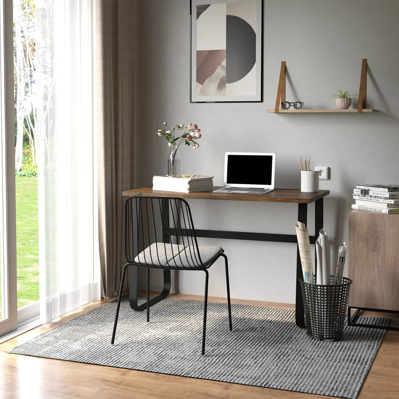 Industrial Computer Table & Writing Desk - Steel Frame, Wood Top, Rustic Brown & Black, 115x58x74.5cm - Home Study Furniture