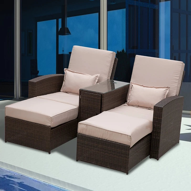 Brown Rattan 2-Seater Sofa Lounger Set