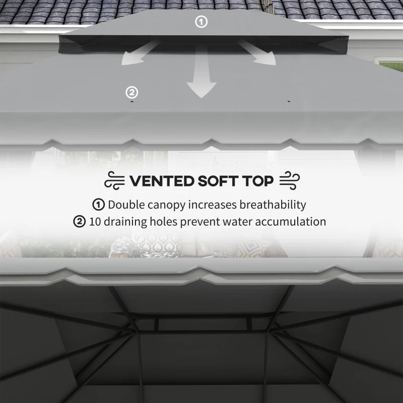 3 x 4m Light Grey Aluminium Garden Gazebo Canopy Shelter Pavilion Tent with Nets and Curtains for Outdoor Parties