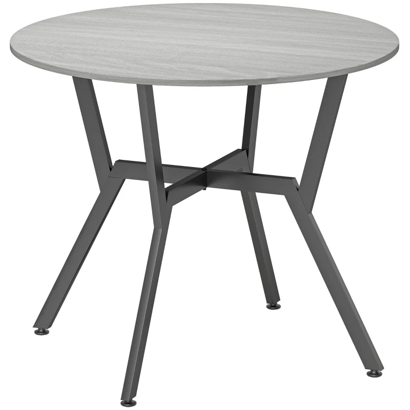 Round Grey Dining Table with Black Legs - 90 x 76 cm Kitchen Table with Anti-Slip Foot Pads for Living Room