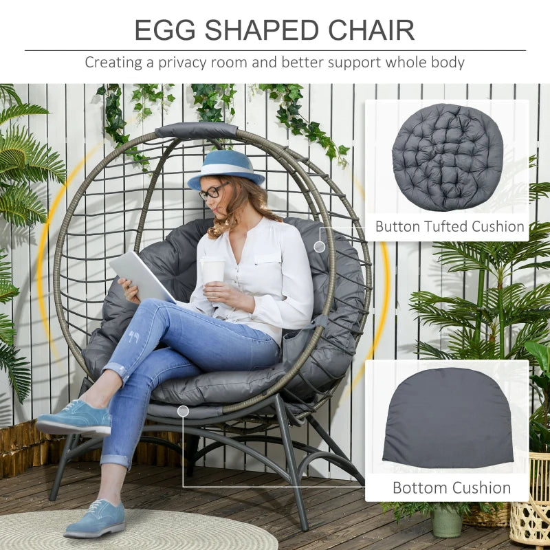 Grey Rattan Egg Chair with Cushion and Bottle Holder - Indoor/Outdoor
