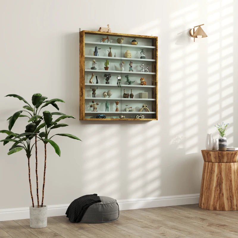 Elegant Brown Six Shelf Display Cabinet with Glass Doors - Perfect for Home Decor and Storage Solutions