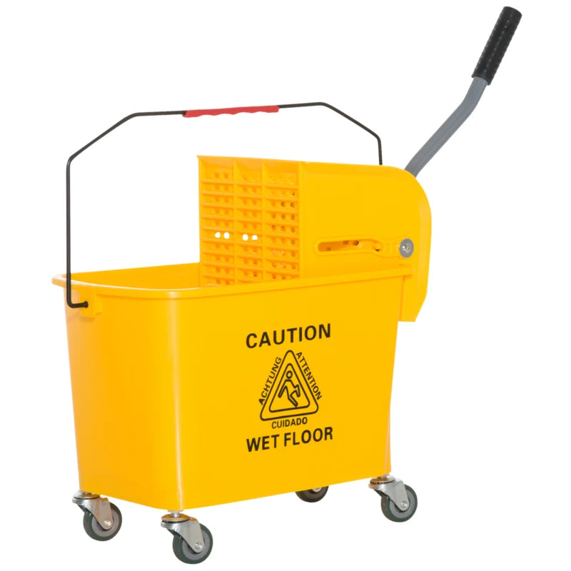 20L Yellow Mop Bucket on Wheels with Water Separation Panel - Ideal for Efficient Cleaning and Easy Mobility