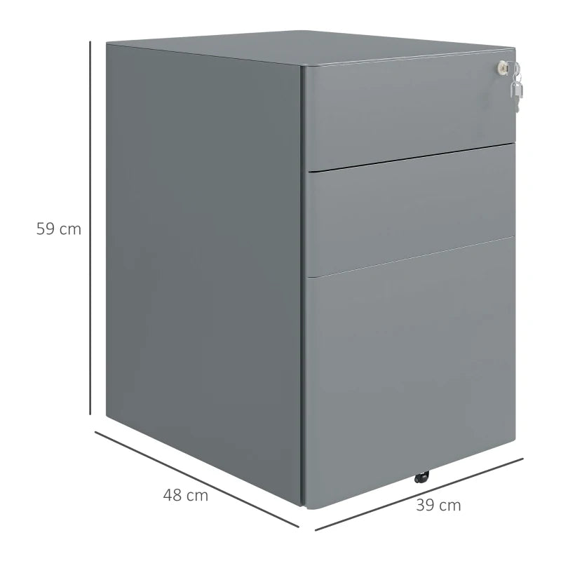 Vinsetto Lockable Rolling Filing Cabinet - 3 Drawer Steel Office Storage Unit for A4, Letter & Legal Files