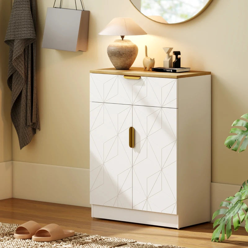 Modern White Sideboard Storage Cabinet with Drawer & Adjustable Shelf - Versatile Cupboard for Living Room, Kitchen, Dining Room, Entryway