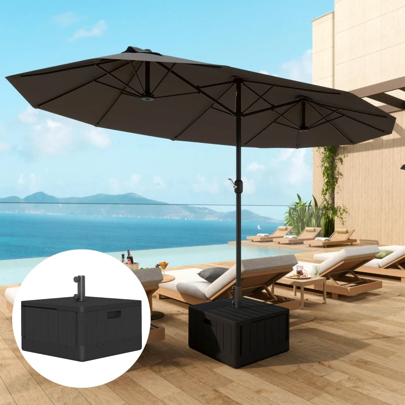 Black Garden Parasol Base Umbrella Stand with Wheels and Handles - 80kg Filled Weight for Deck or Poolside
