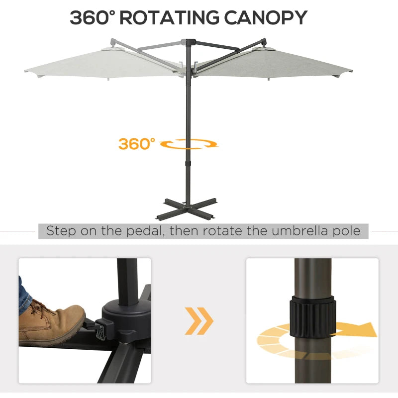 Beige 3m Overhanging Parasol with 360° Rotating Movement
