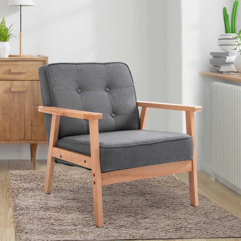 Minimalist Wooden Frame Accent Chair with Padded Seat in Dark Grey for Stylish Living Spaces