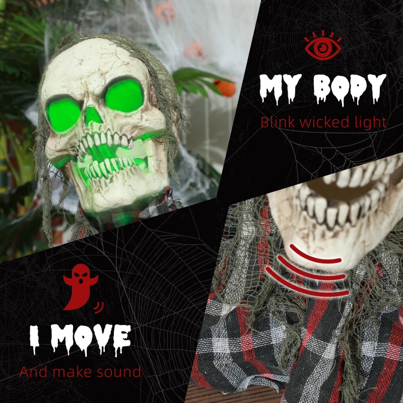 70cm Groundbreaker Skeleton Halloween Animatronic with Glowing Eyes - Spooky Outdoor Decoration for Haunted House