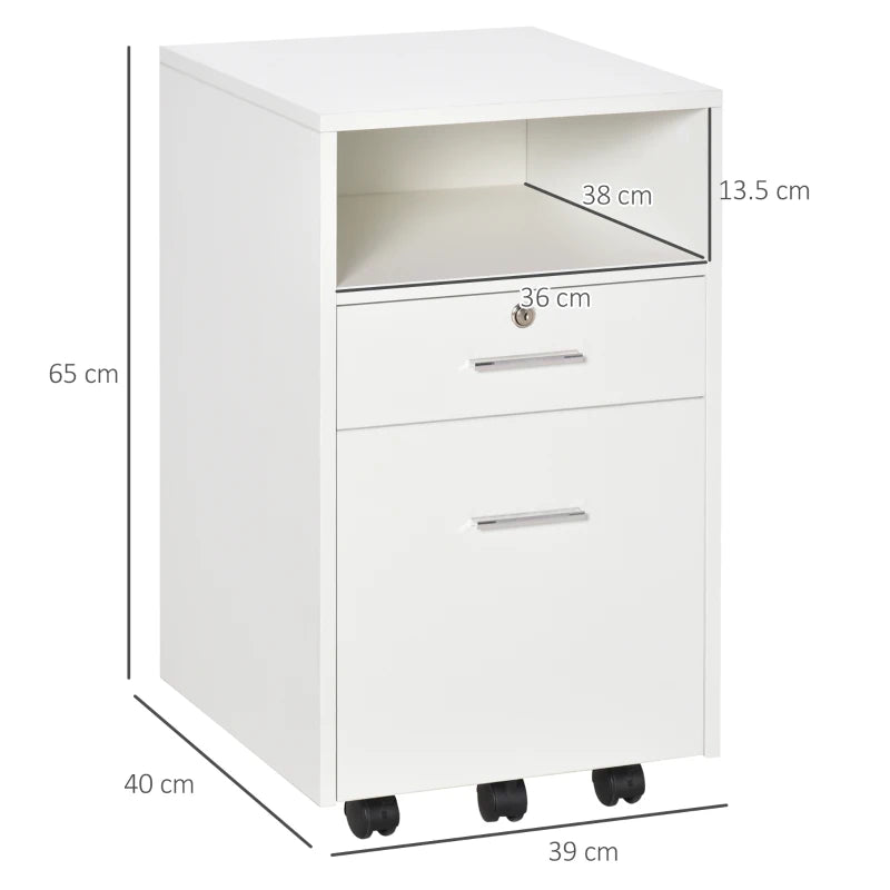 Vinsetto Lockable Two-Drawer Filing Cabinet on Wheels - Modern White Storage Solution for Home Office Organization