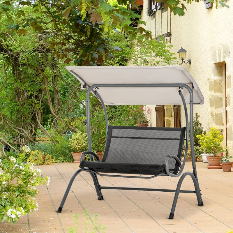 Beige Double Garden Swing Seat with Adjustable Canopy