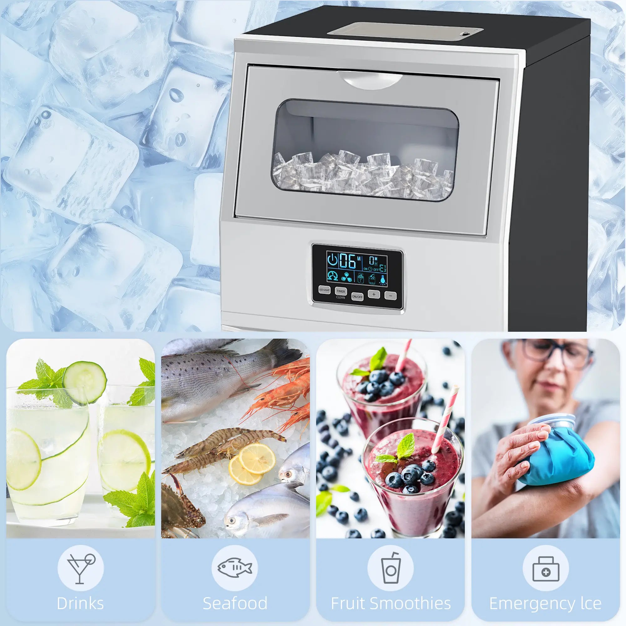 Freestanding Commercial Ice Maker Machine with Digital Control, Ice Scoop, Self-cleaning, 4kg Ice Storage