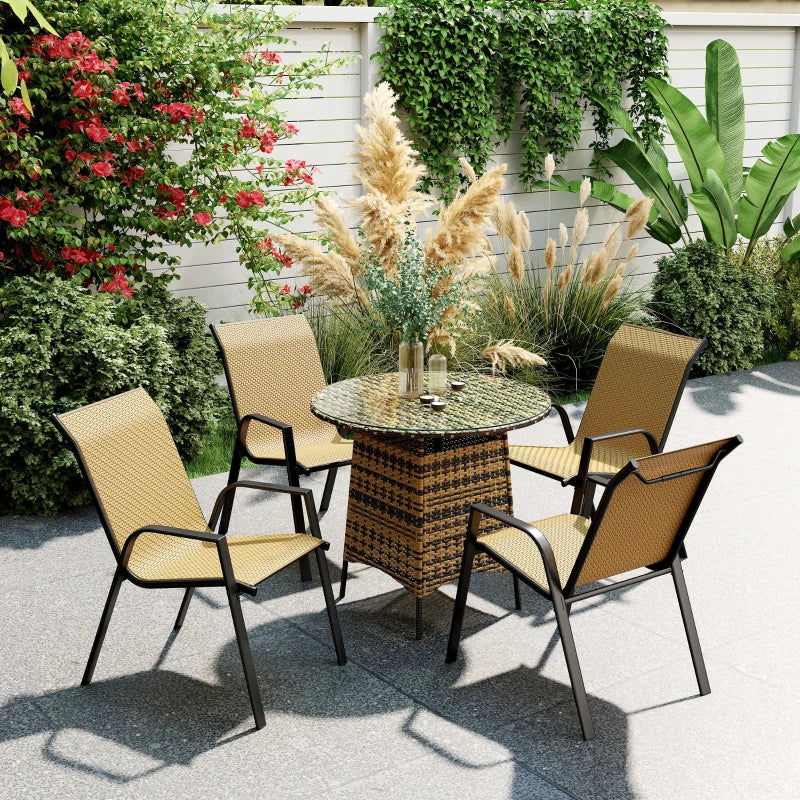 Khaki Four-Piece Stacking Rattan Garden Seat Set - Stylish Outdoor Furniture for Patio, Balcony, and Garden