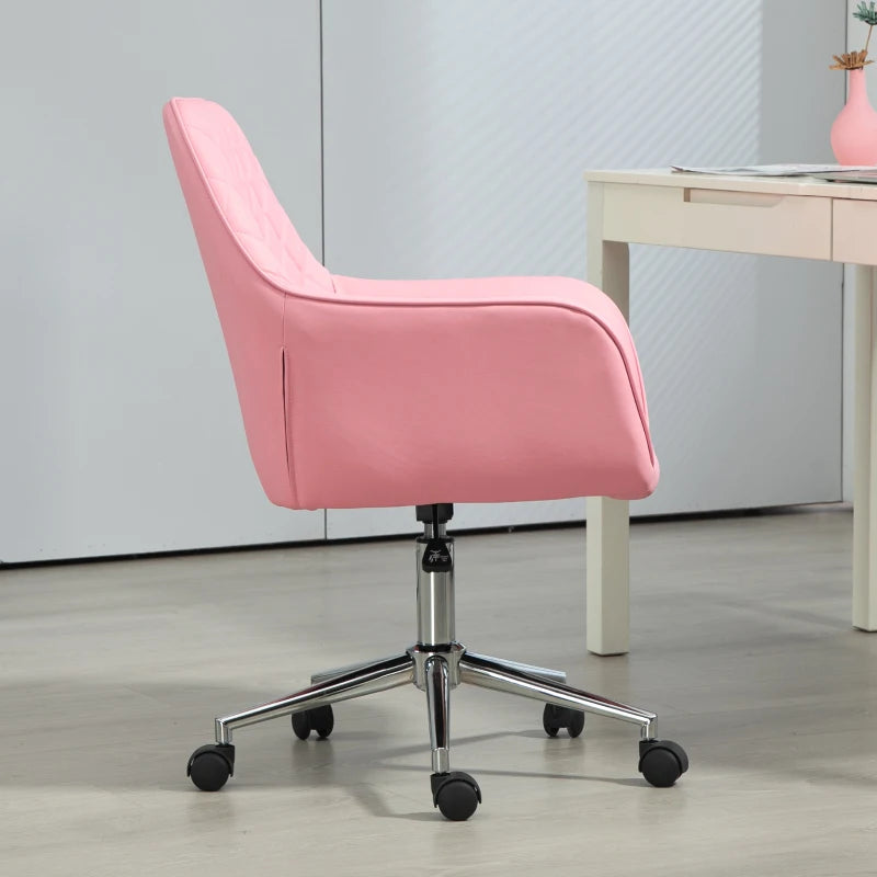 Vinsetto Pink Office Desk Chair - Leather-Feel Fabric, Adjustable Height, Swivel with Rolling Wheels for Home & Office