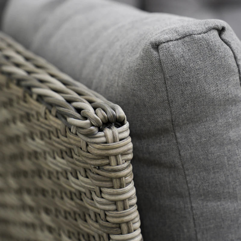 6 Pieces Light Grey Outdoor PE Rattan Garden Furniture Set - Patio Wicker Sectional Sofa with Soft Padded Cushions & Liftable Coffee Table