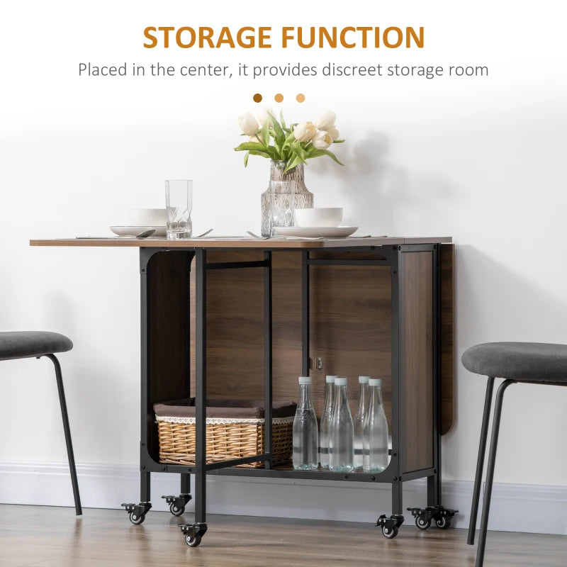 Stylish Six-Person Drop Leaf Dining Table in Brown and Black - Perfect for Small Spaces and Family Gatherings