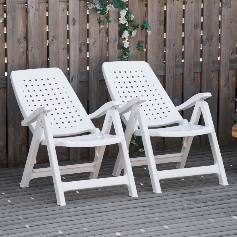 White Folding Outdoor Dining Chairs with Adjustable Backrest - Set of 2