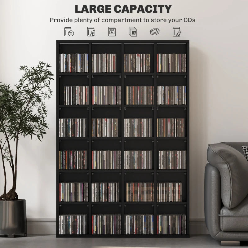 Adjustable CD Storage Unit with Shelves - 89 x 130.5 cm, Stylish Black Organizer for Media Collection