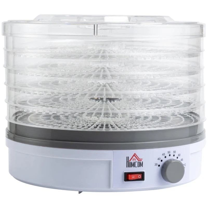 5-Tier Food Dehydrator 245W - Adjustable Temperature Control for Drying Fruits, Vegetables, Jerky & Pet Treats - White