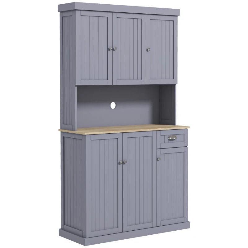 180cm Modern Freestanding Kitchen Cabinet Storage Cupboard with Open Countertop Drawer and 6 Doors Grey