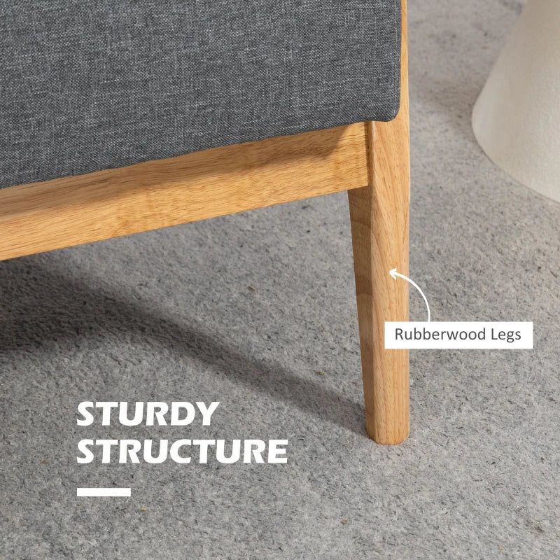 Modern 3-Seater Sofa in Dark Grey Linen Fabric with Tufted Design and Rubberwood Legs for Living Room