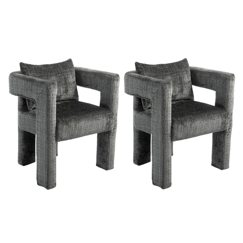Set of 2 Modern Sofa Chairs with Hollow Armrest Design, Cushions and Pillows, Dark Grey, 60x44x65 cm