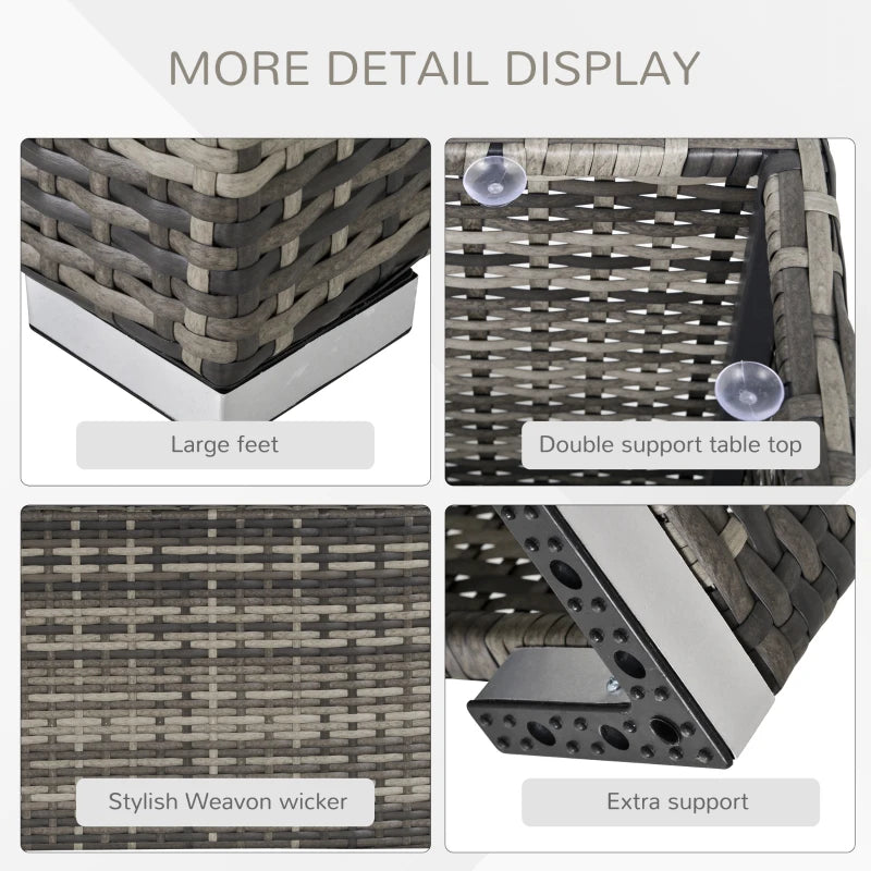 Dark Grey Square Rattan Table with Glass Top