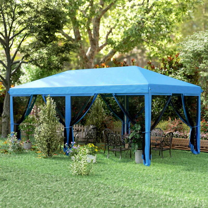 3m x 6m Pop Up Gazebo with Mesh Walls, Outdoor Canopy Tent for Parties & Weddings, Blue