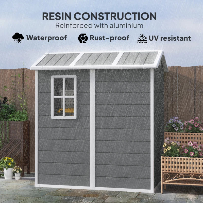 4 x 6ft Grey Plastic Garden Shed - Lockable Tool Storage with Floor, Window & Vents, Zero Maintenance Resin Outdoor Shed
