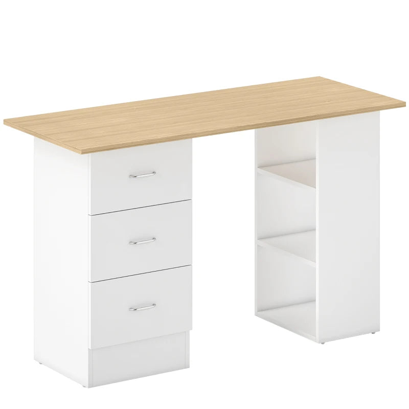 Modern Computer Desk with Storage Shelves and Drawers for Home Office Natural Wood Finish and White