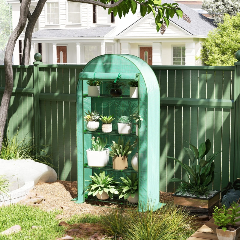 4 Tier Portable Mini Greenhouse with Reinforced PE Cover, Roll-Up Door, 105 x 45 x 160 cm, Green