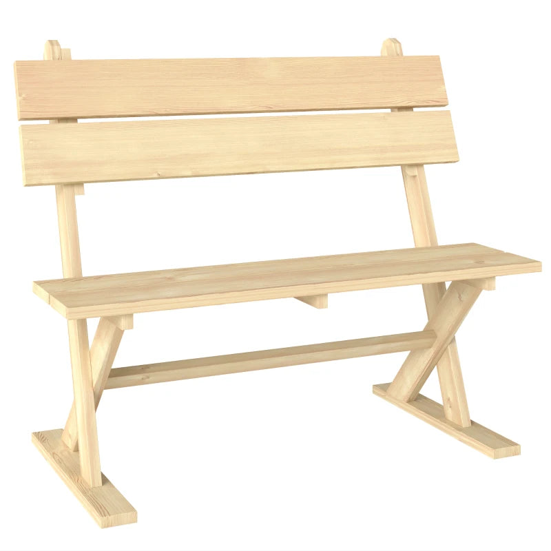 2 Seater Wooden Garden Bench - Natural Fir Wood Outdoor Loveseat with Slatted Seat, Sloping Back, and Wide Feet for Patio and Park