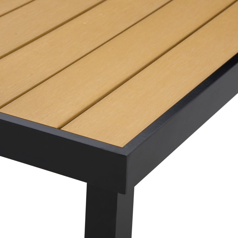 Aluminium Outdoor Garden Dining Table for 8 People - Natural Faux Wood Top, 190 x 90 x 74 cm