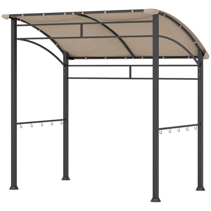 2.2m x 1.5 m Khaki BBQ Grill Gazebo Tent - Outdoor Metal Frame Canopy with 10 Hooks for Garden Shade