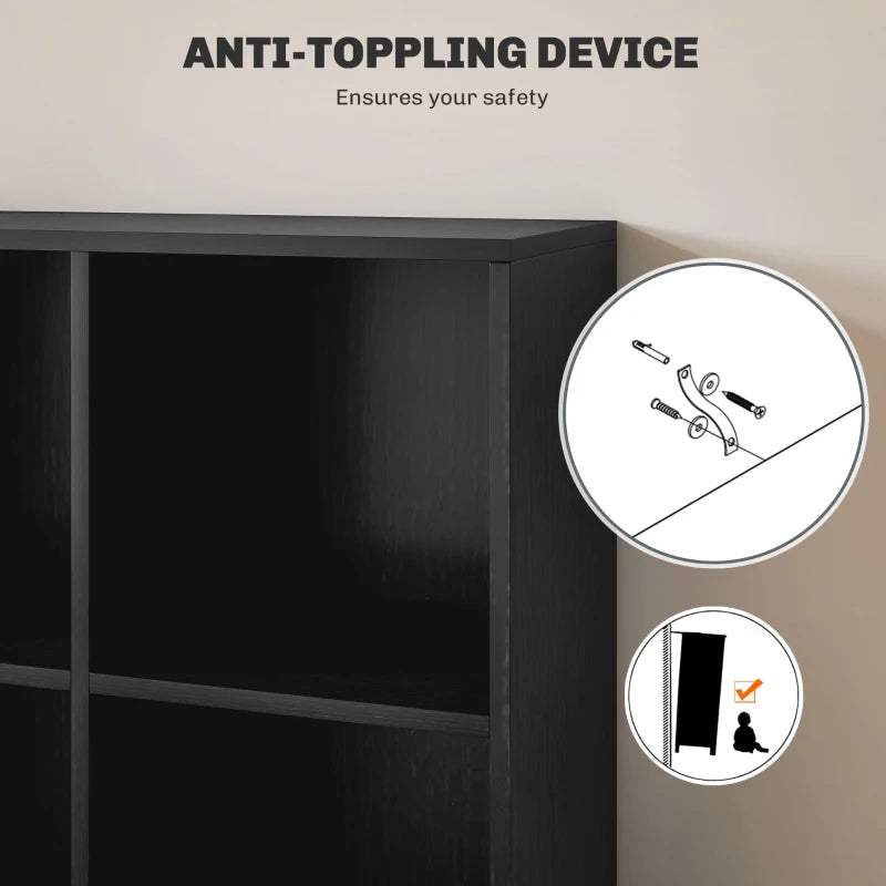 Stylish Six-Cube Bookcase in Black Wood Effect - Modern Storage Solution for Home or Office Organization