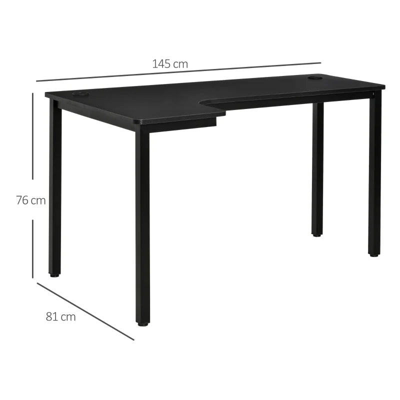 L-Shaped Gaming Desk - Black Corner Computer Workstation with Cable Management, 145x81x76cm, Left Side Design for Home Office