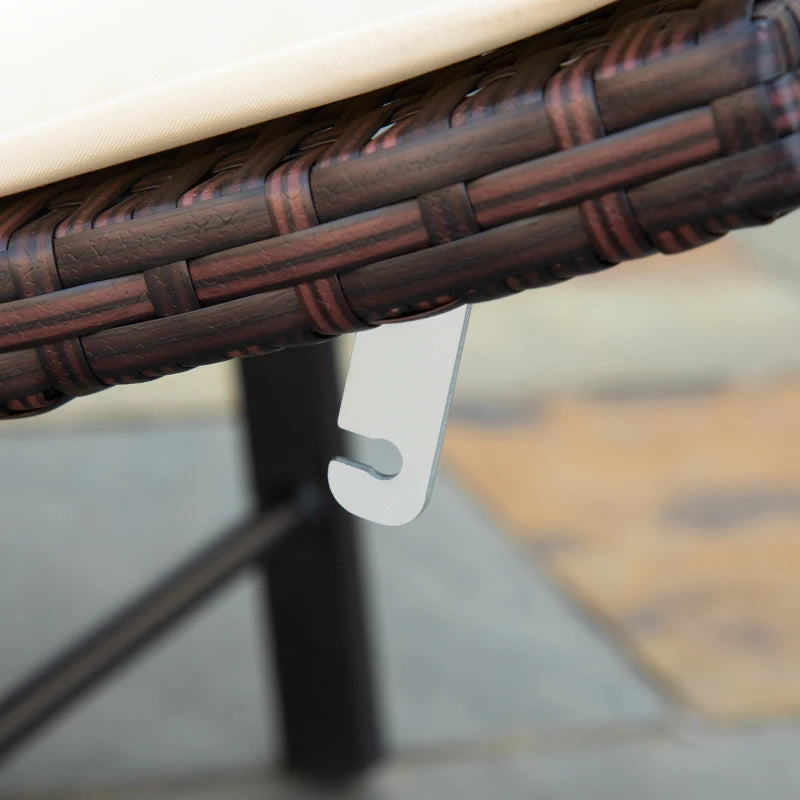 Cream White Rattan Folding Sun Lounger with Cushion and Pillow