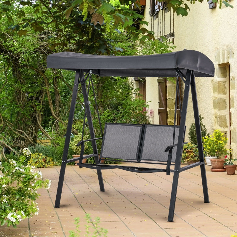 Dark Grey 2-Seater Outdoor Swing Chair with Adjustable Canopy