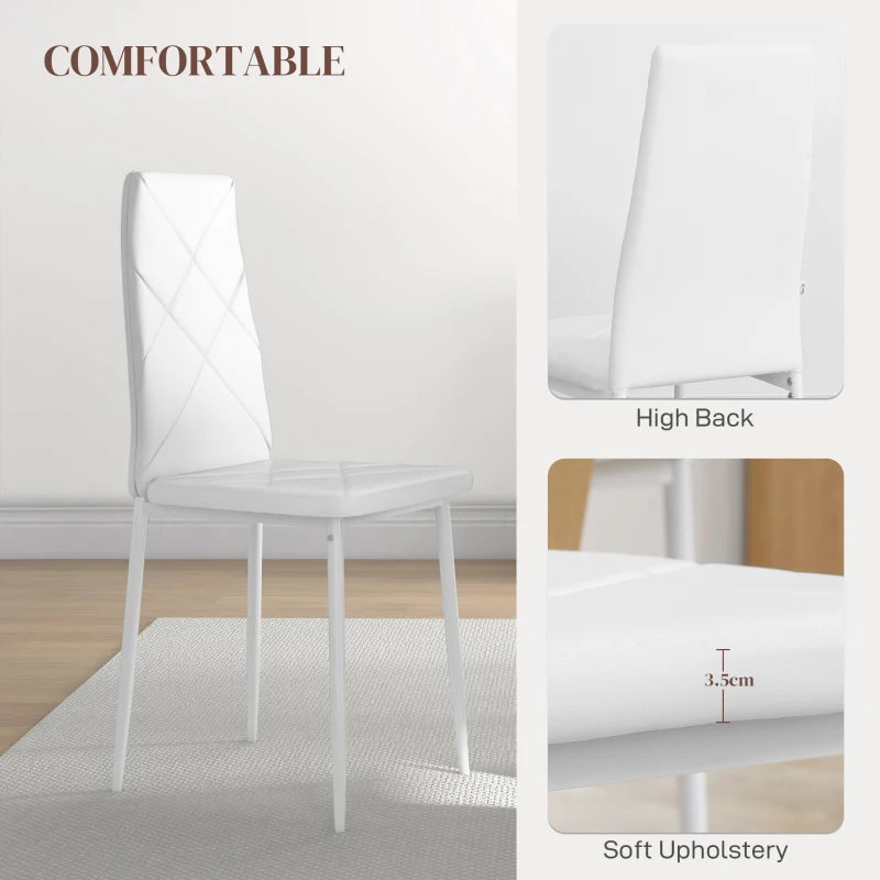 Set of 6 Modern White Faux Leather Dining Chairs - Stylish, Comfortable, Easy to Clean, Perfect for Home or Office