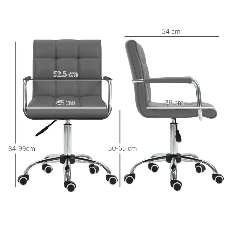 Vinsetto Grey PU Leather Office Desk Chair - Adjustable Mid Back Computer Chair with Armrests & Swivel Wheels