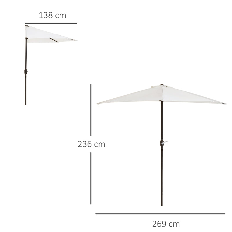 2.7m Cream White Half Garden Parasol with Steel Ribs