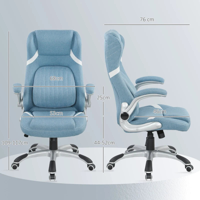 Vinsetto Adjustable Height Linen-Look Office Chair - Stylish Blue Ergonomic Design for Home & Office