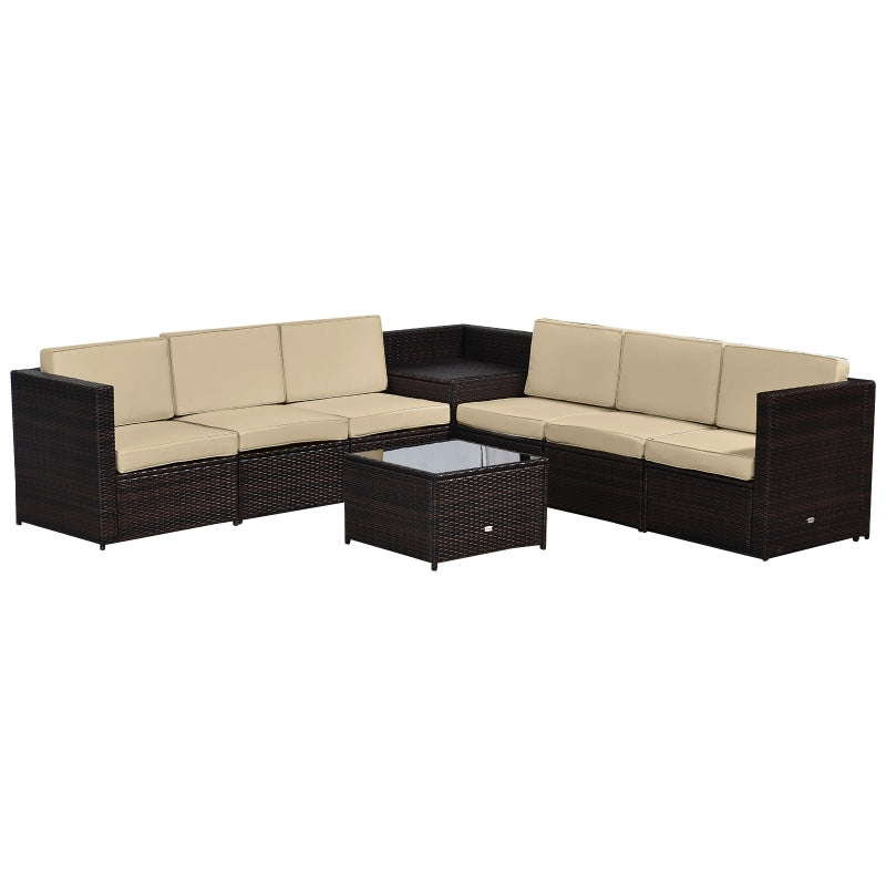 6 Piece Dark Brown Rattan Corner Sofa Set