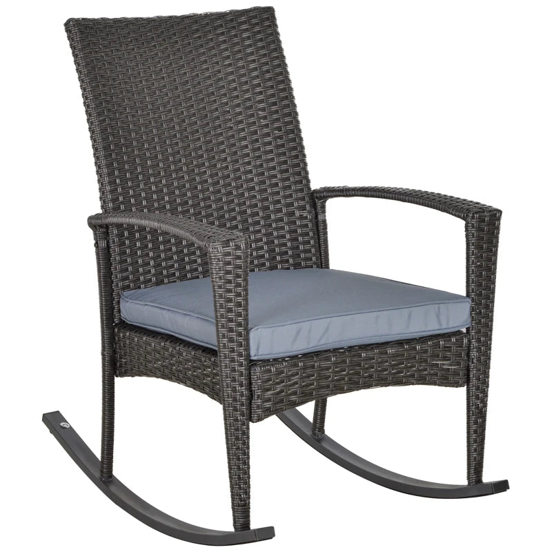 Grey Rattan Garden Rocking Chair Set with Armrest and Cushion