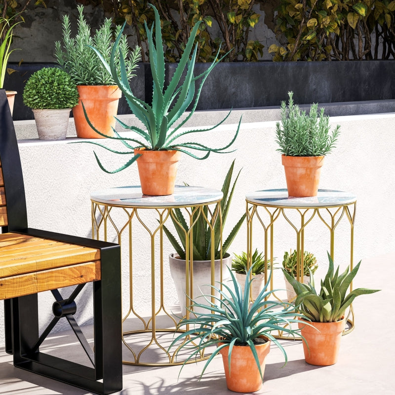 Multicoloured Ceramic Tile Top Nesting Side Table - Set of 2 - End Tables with Metal Frame