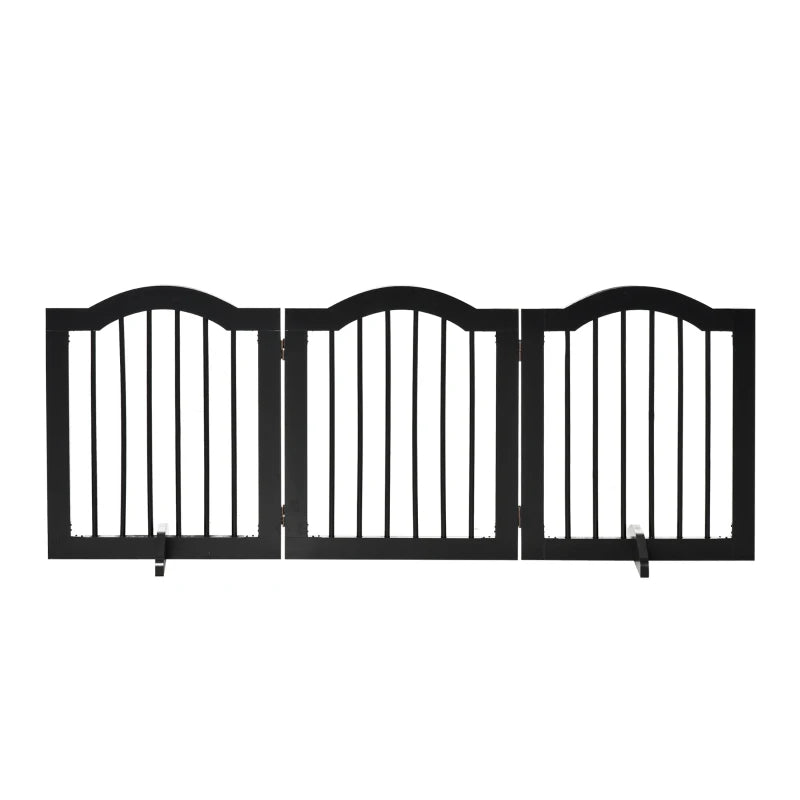 Freestanding Wooden Pet Gate - Foldable Dog Safety Barrier with Support Feet for Doorways & Stairs - Black