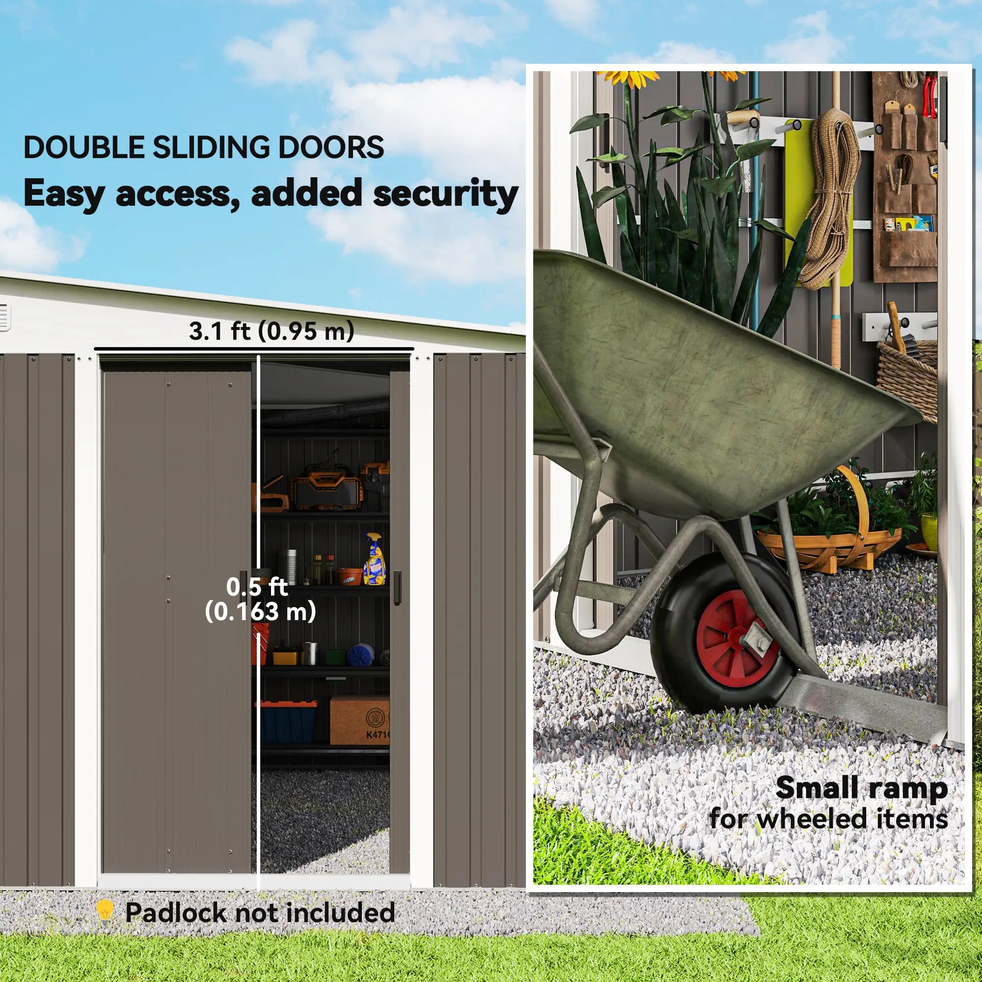 11ft x 9ft Dark Grey Metal Shed with Double Doors