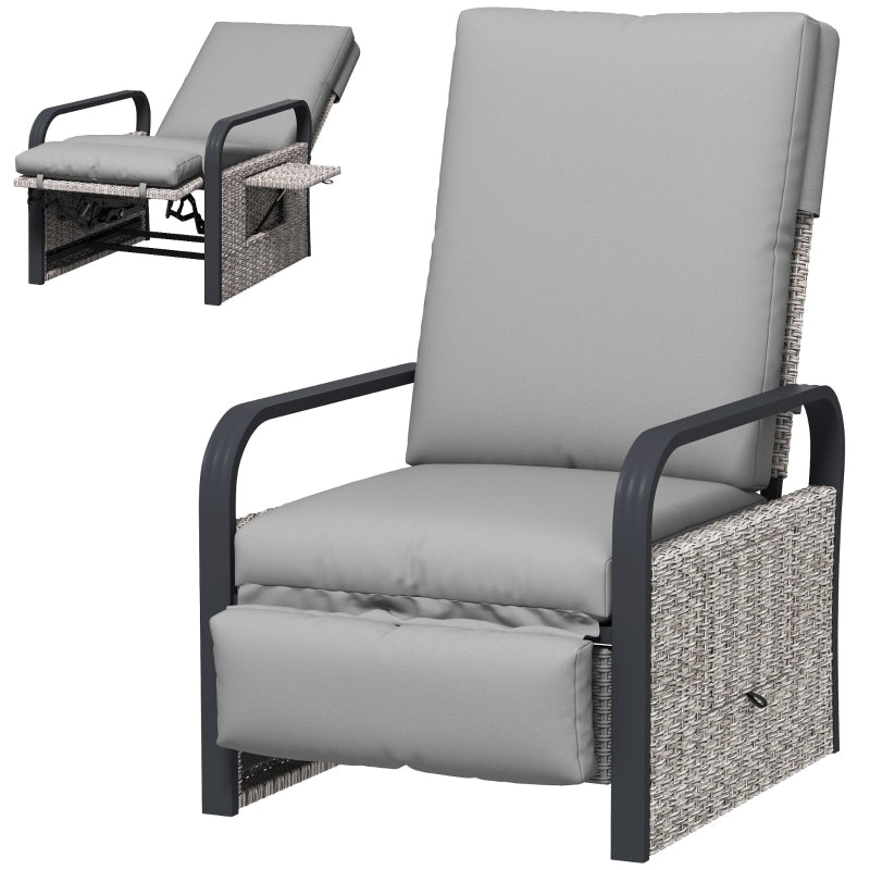 140° Reclining Rattan Armchair in Mixed Grey - Outdoor Patio Furniture for Comfort
